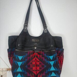 Pendleton Cargo Tote Weekender Bag Black Red Turquoise Aztec Southwestern PNW